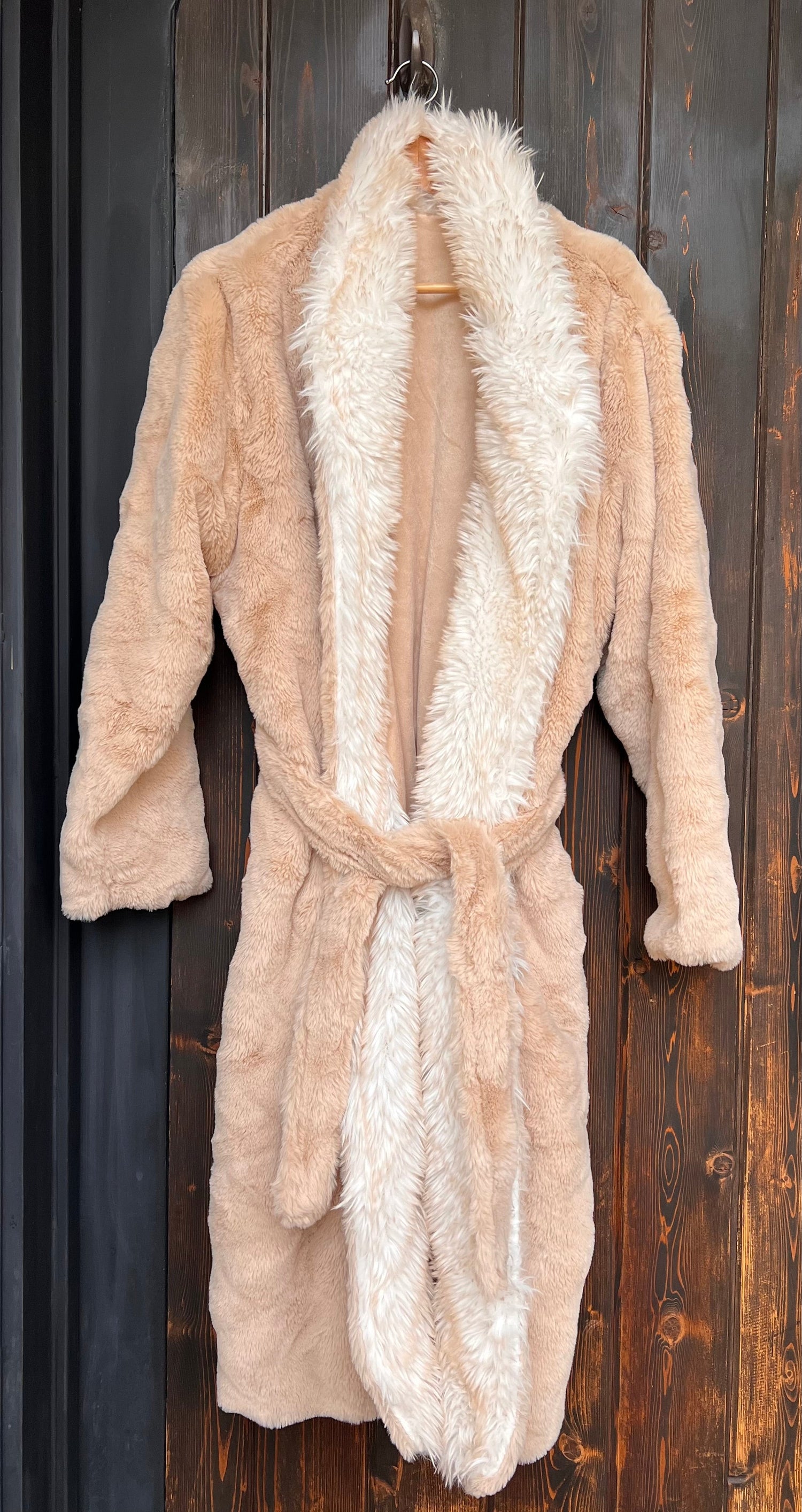 Rexa Robe 6 Polyester Fabric - Sandy Beige, Two-Tone Ivory Velvet Interior, Long Sleeve, Long Length (1 Piece)