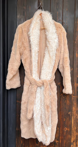 Rexa Robe 6 Polyester Fabric - Sandy Beige, Two-Tone Ivory Velvet Interior, Long Sleeve, Long Length (1 Piece)