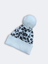 Leopard Beanies Acrylic Fabric - White Leopard Print, One Size Fits All (1 Piece)