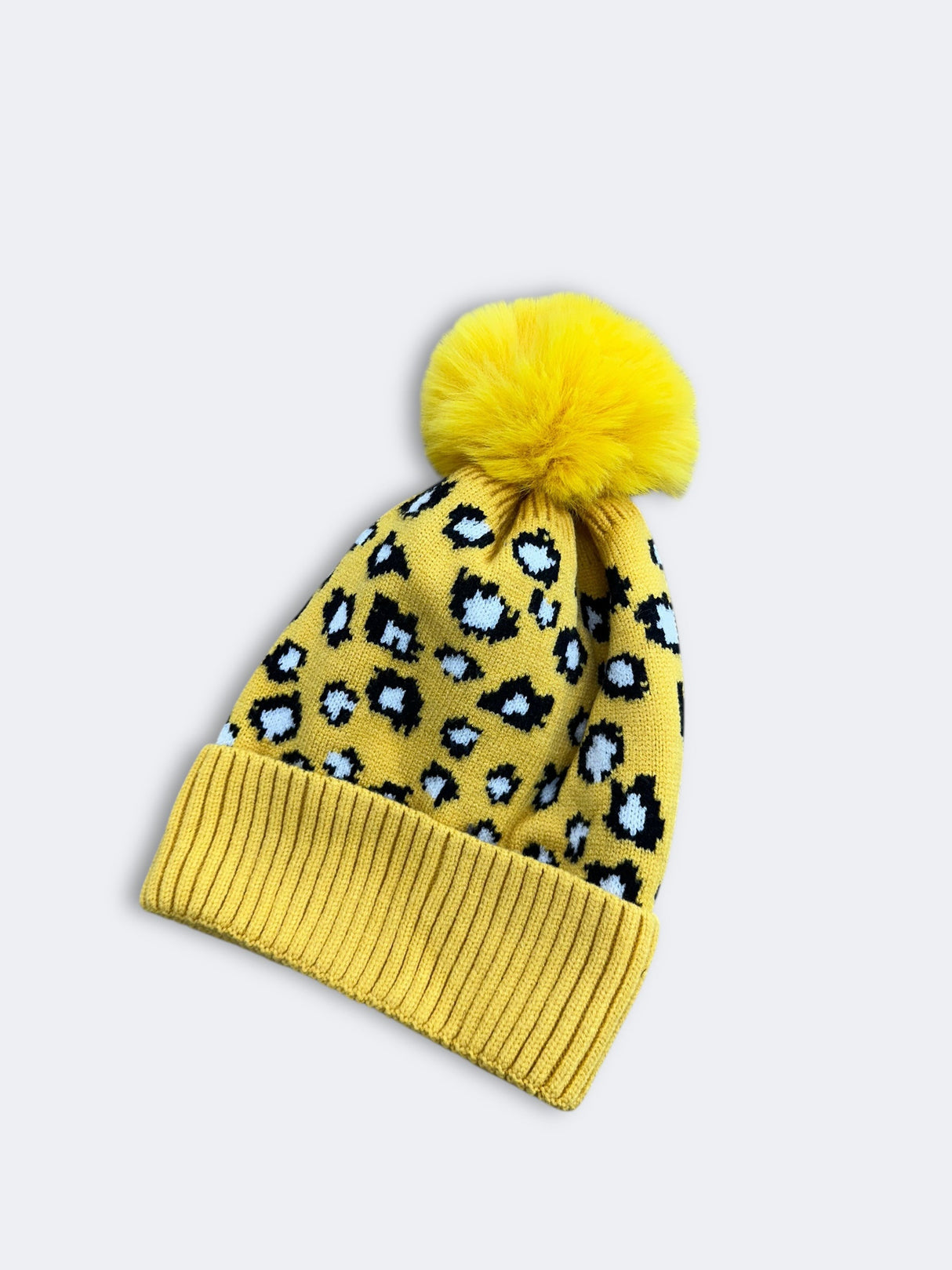 Leopard Beanies Acrylic Fabric - Yellow Leopard Design, One Size Fits All (1 Unit)