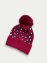 Leopard Beanies Acrylic Fabric - Leopard Design, Maroon, One Size Fits All (1 Piece)