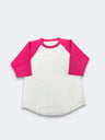 Lucky Raglan Baseball Youth 100 Percent Cotton Fabric - White/Hot Pink, Raglan Sleeves, XS (1 Piece)