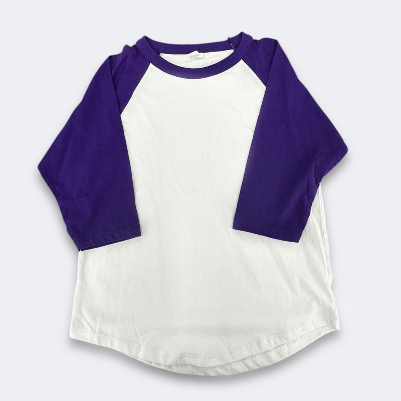 Lucky Raglan Baseball Youth 100 Percent Cotton Fabric - White/Purple Raglan, Youth Sizes (5 Pieces)