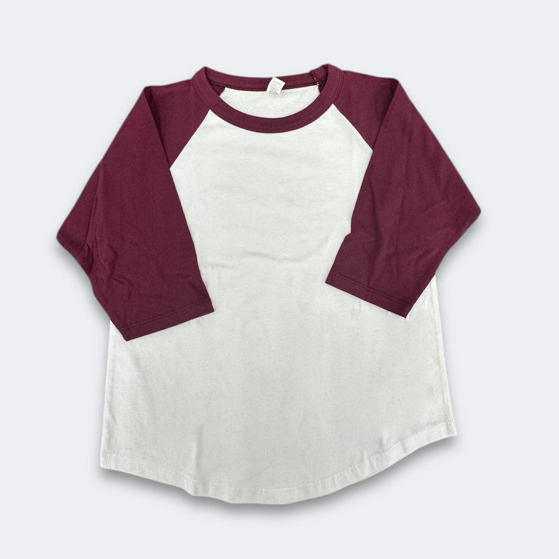 Lucky Raglan Baseball Youth Cotton Fabric - White/Maroon, Raglan Sleeve, Youth Sizes (5 Pieces)