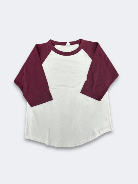 Lucky Raglan Baseball Youth Cotton Fabric - White/Maroon, Raglan Sleeve, Youth Sizes (5 Pieces)