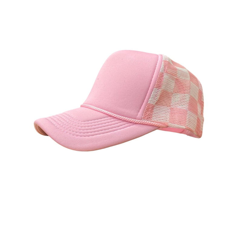 Checker Hat Caps Fabric - Pink, Checkerboard Pattern (1 Cap)