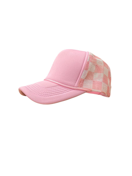 Checker Hat Caps Fabric - Pink, Checkerboard Pattern (1 Cap)