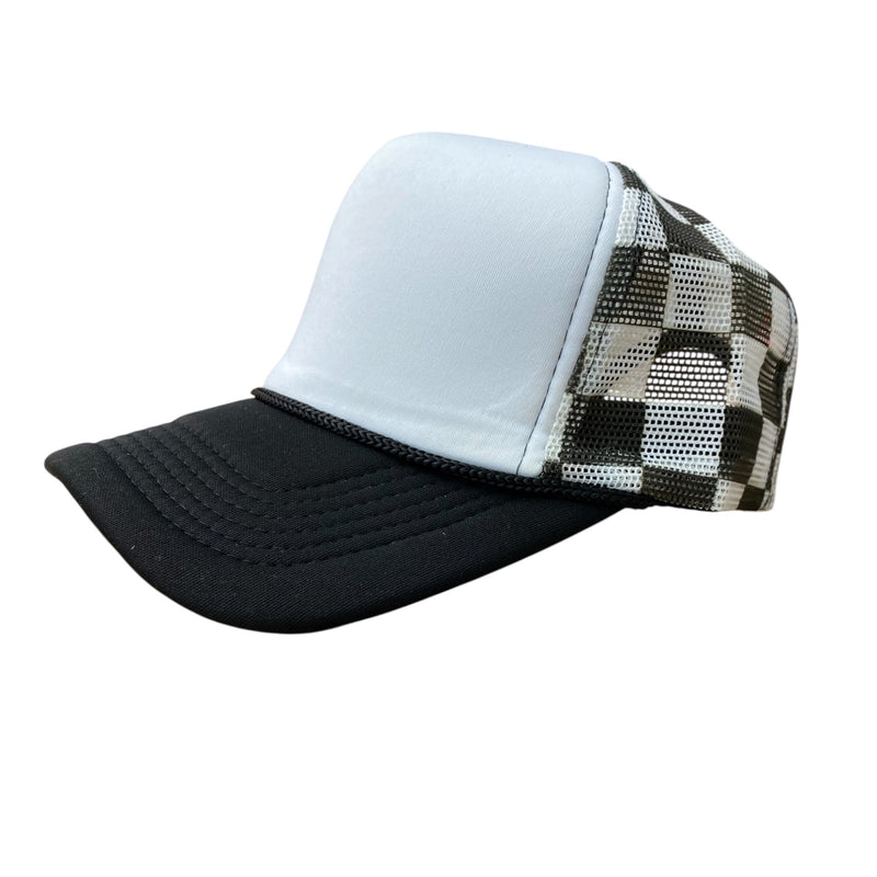 Checker Hat Caps Fabric - White/Black Checkerboard Pattern (1 Piece)