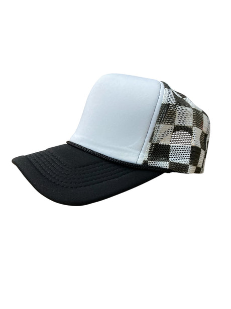 Checker Hat Caps Fabric - White/Black Checkerboard Pattern (1 Piece)