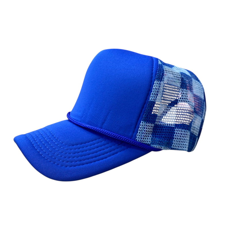 Checker Hat Caps Fabric - Royal, Checkerboard Pattern (1 Cap)