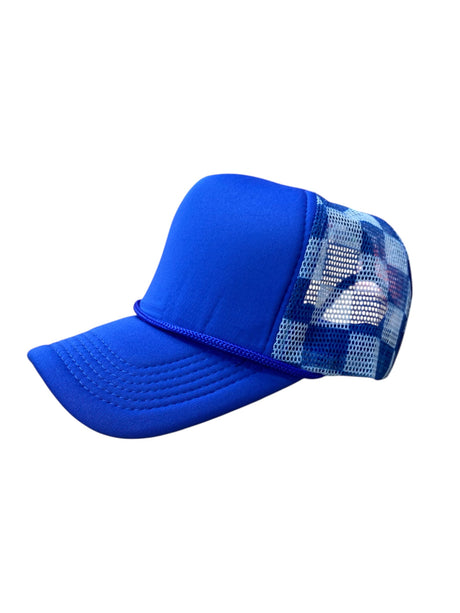 Checker Hat Caps Fabric - Royal, Checkerboard Pattern (1 Cap)