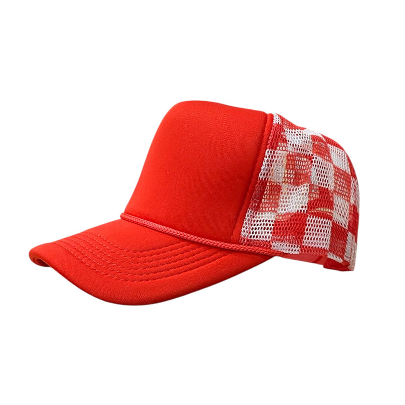 Checker Hat Caps Fabric - Red, Checkerboard Pattern (1 Cap)