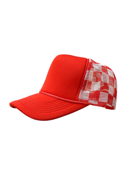 Checker Hat Caps Fabric - Red, Checkerboard Pattern (1 Cap)