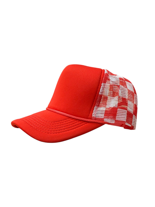 Checker Hat Caps Fabric - Red, Checkerboard Pattern (1 Cap)