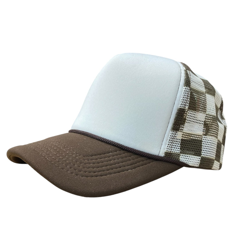 Checker Hat Caps Fabric - Brown, Checkerboard Pattern (1 Cap)