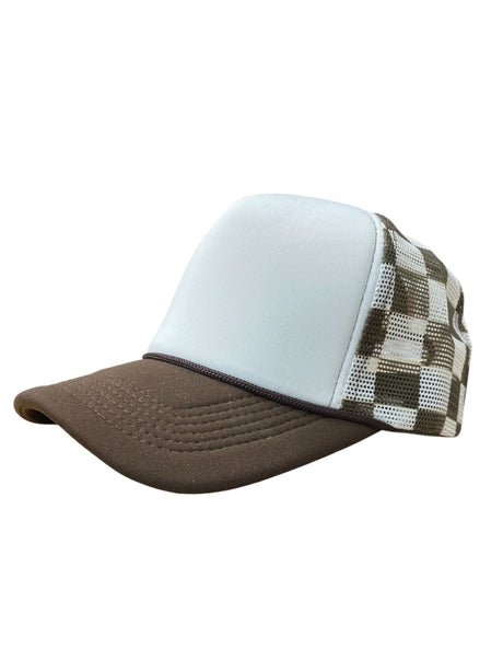 Checker Hat Caps Fabric - Brown, Checkerboard Pattern (1 Cap)