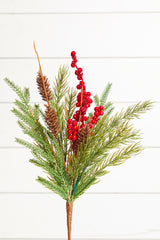 18" Red Berries Pine Spray