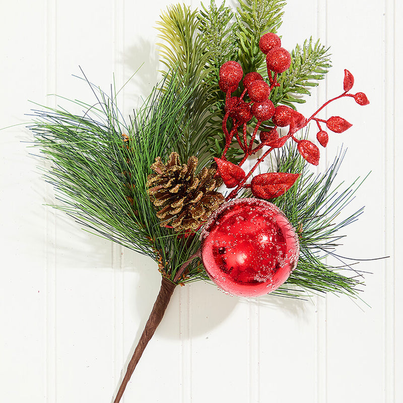 14.5 Inch Red Glitter Pine Cone Ornament Spray Decorative Christmas Pick