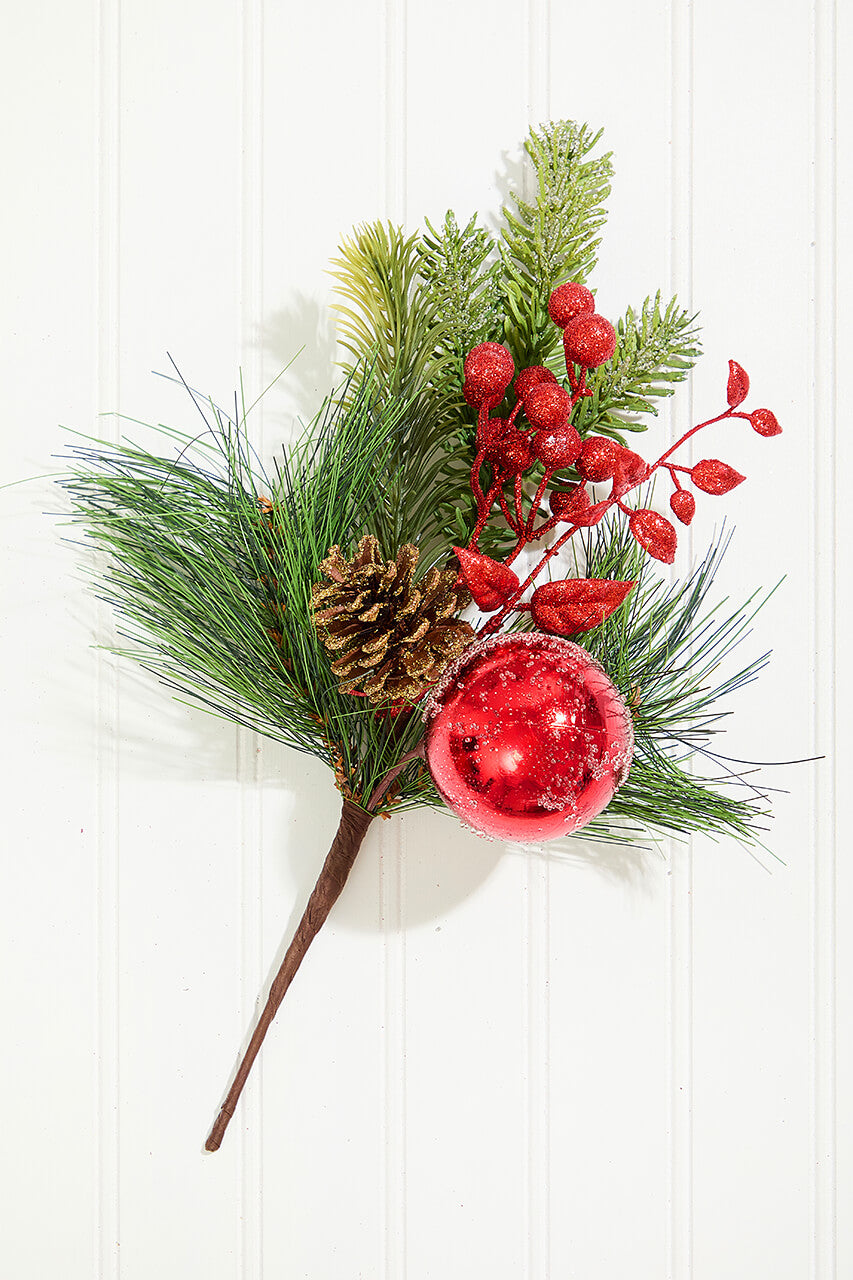 14.5" Red Glitter Pinecone Ornament Spray