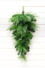 36 Inch Jumbo Pine Teardrop Christmas Door Hanging Holiday Wreath Vertical Teardrop Evergreen Entryway Wall Decor