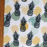 Swim Knit Pineapples and Dots on White Poly Spandex