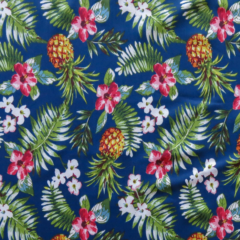 Swim Knit Pineapples and Fauna on Navy