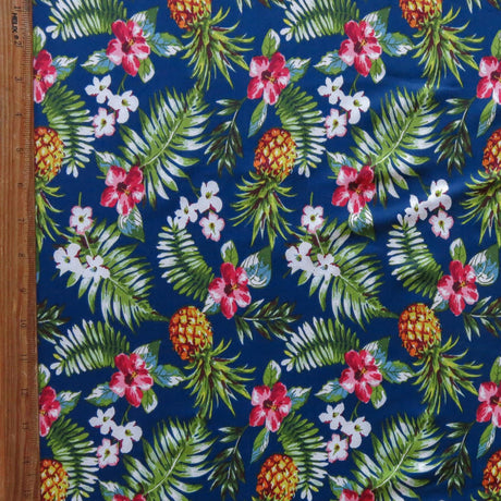Swim Knit Pineapples and Fauna on Navy
