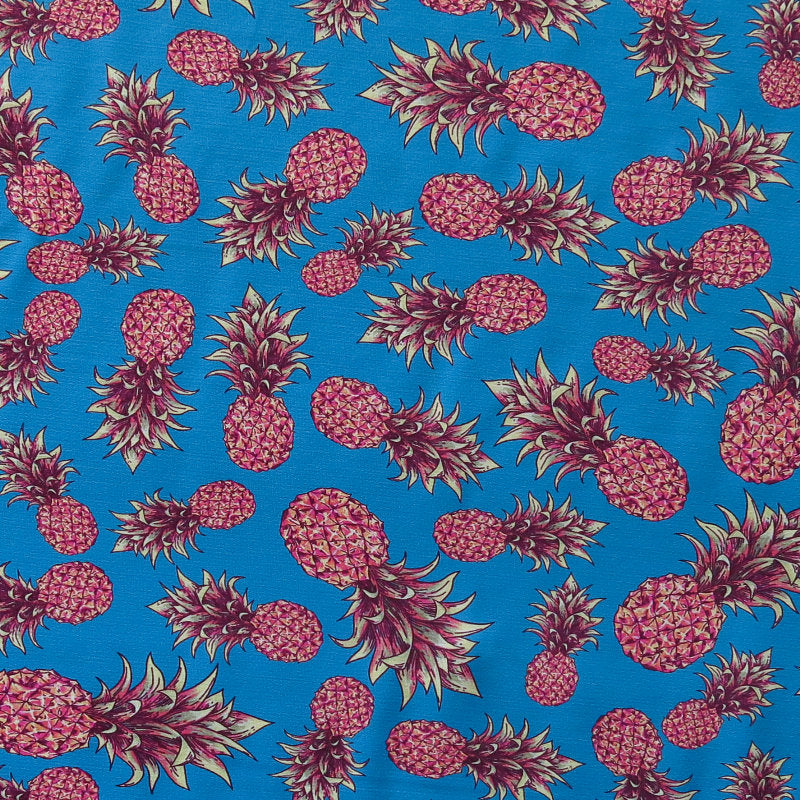 Nylon Spandex Swimsuit Fabric Pineapples on Blue