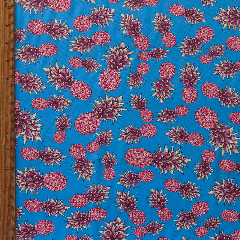 Nylon Spandex Swimsuit Fabric Pineapples on Blue