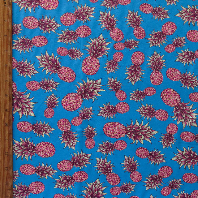 Nylon Spandex Swimsuit Fabric Pineapples on Blue