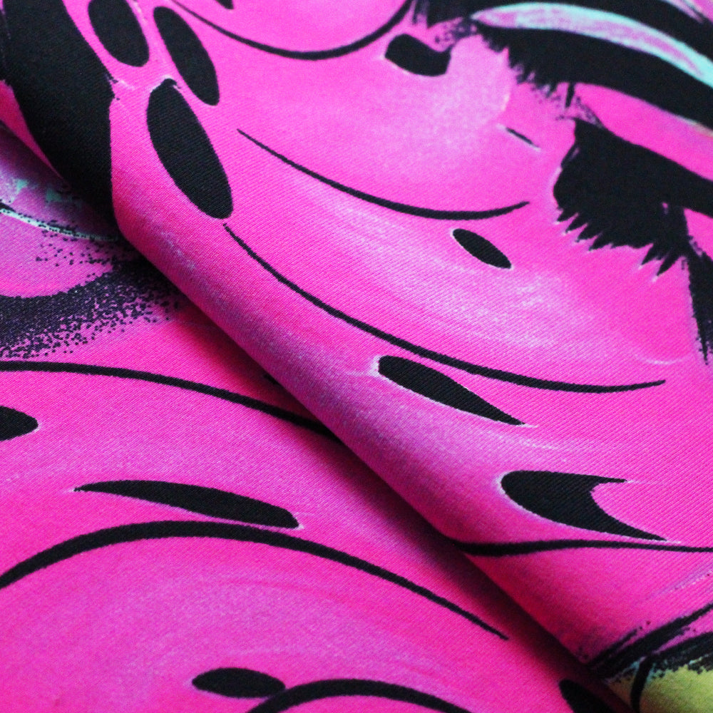 Bloomers Nylon Spandex Fabric - Pink/Black Feather Print, 58/60" Width (1 Yard)