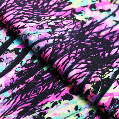 Wave Length Nylon Spandex Fabric - Purple/Pink Abstract Wave Print, 58/60" Width (1 Yard)