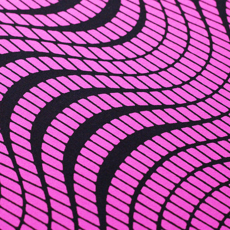 Tremor Nylon Spandex Fabric - Black With Pink, Turquoise, or Yellow Abstract Wavy Print, 58-60" Width (1 Yard)