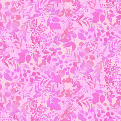 Cotton Print Pink Fern & Foliage Blissful Blooms 43/44" Fabric