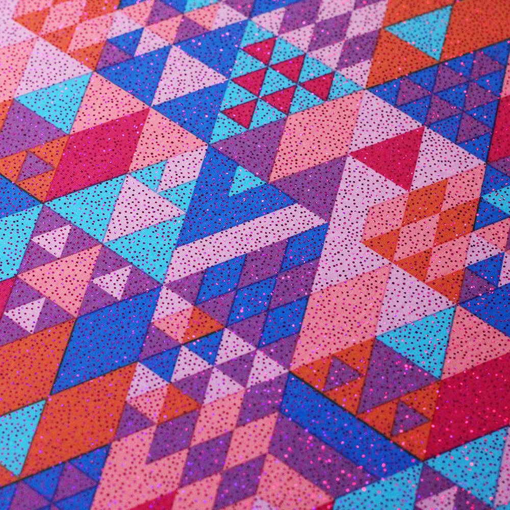 Spectrum Geo Poly Spandex Fabric - Blue Green, Pink, Colorful Triangle Print, 60" Width (1 Yard)