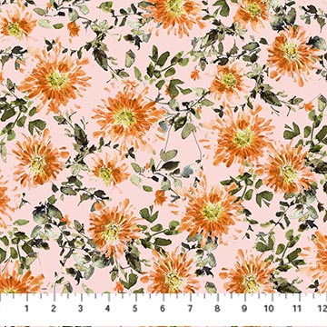 Pink Large Floral Flourish Cotton Fabric 44/45"