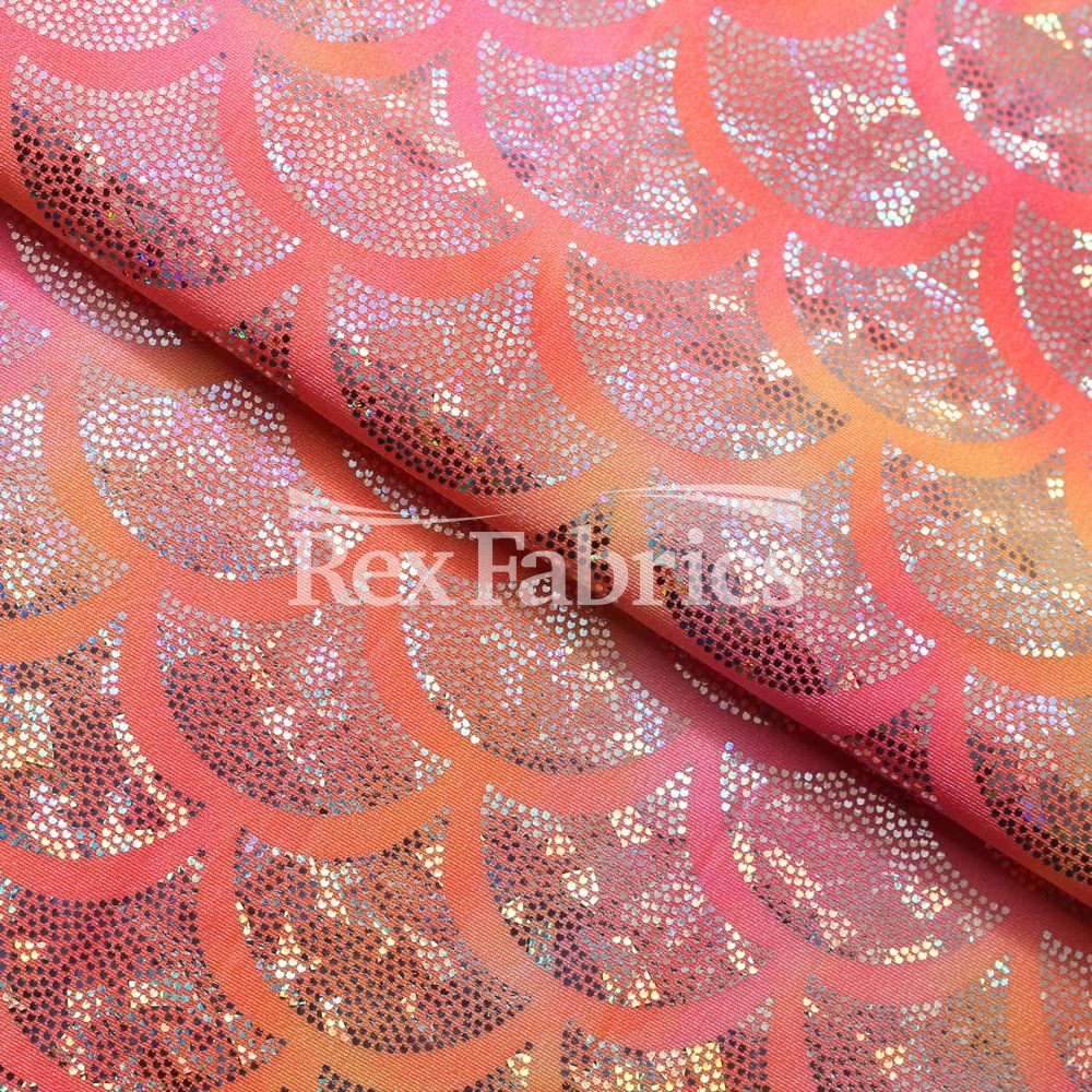 Tie Dye Monster Mermaid Nylon Spandex Fabric - Pink/Orange, Purple/Pink, Turquoise/Lime Hologram Fish Scale, 58/60" Width (1 Yard)