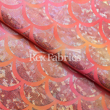 Tie Dye Monster Mermaid Nylon Spandex Fabric - Pink/Orange, Purple/Pink, Turquoise/Lime Hologram Fish Scale, 58/60" Width (1 Yard)