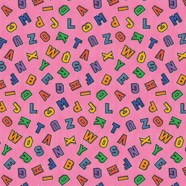 Cotton Quilting Fabric Pink Patch Perfect Alphabet Toss 43/44"