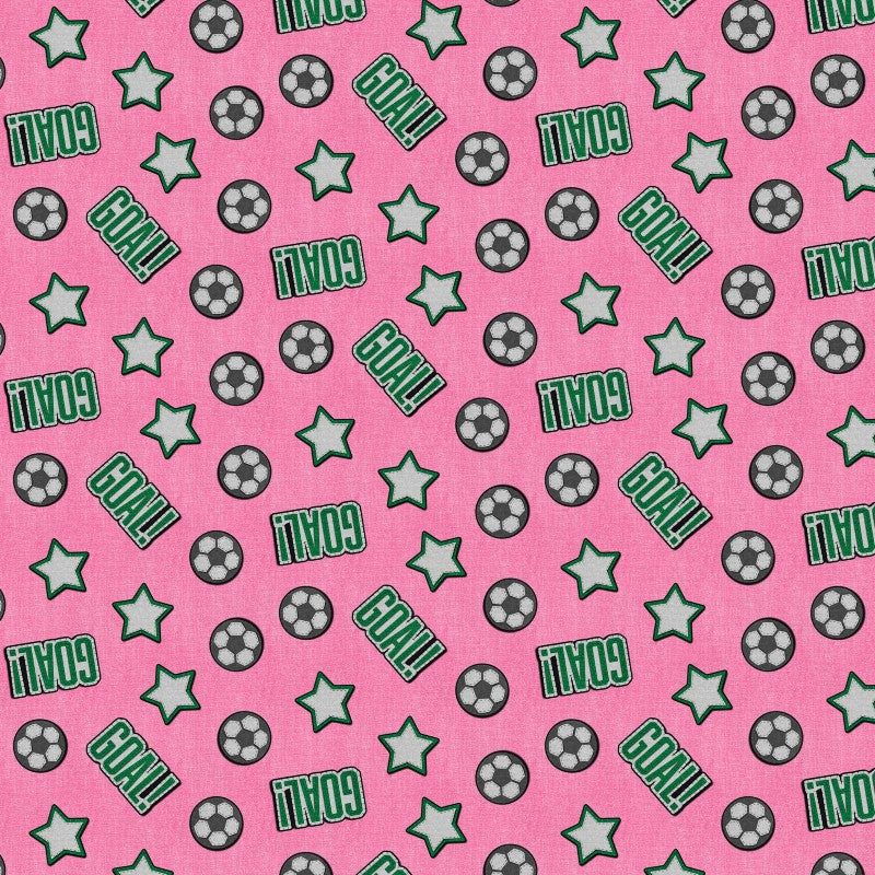 Cotton Quilting Fabric Pink Patch Perfect Soccer 43/44"