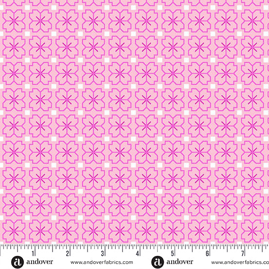 Cotton Fabric Pink Pixel Petals 44/45" Color Pop Playground