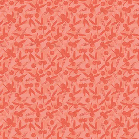 Cotton Print Salmon Leaf & Berries Silhouettes 44/45" Fabric