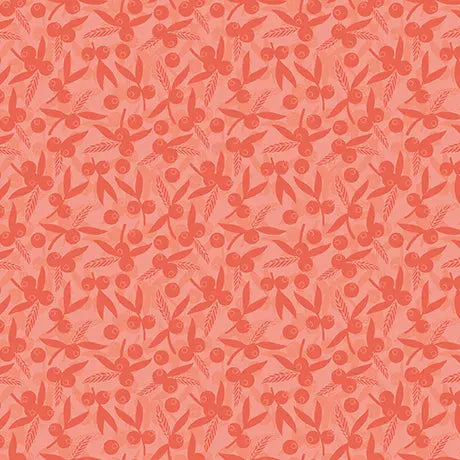 Cotton Print Salmon Leaf & Berries Silhouettes 44/45" Fabric