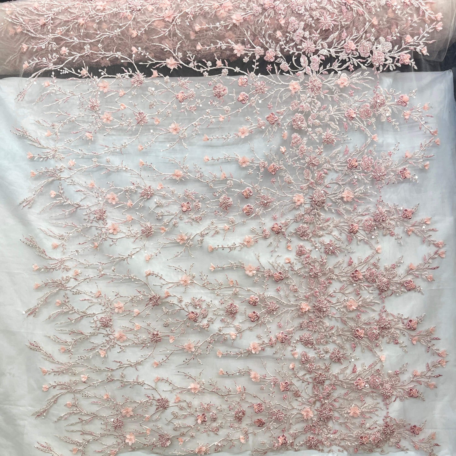 Beaded 3D Floral Lace Fabric