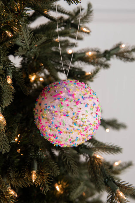 4” Pink Sprinkle Ball Ornament – Sweet Holiday Decorative Accent