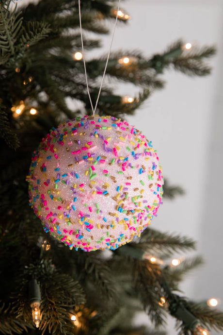 4” Pink Sprinkle Ball Ornament – Sweet Holiday Decorative Accent