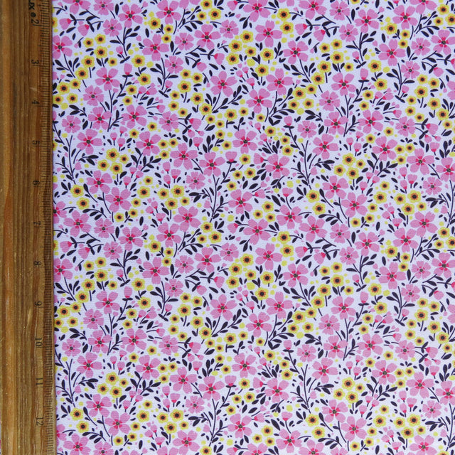 Swim Knit Polyester Spandex Pink Lemonade Floral 4-Way Stretch UPF 40+