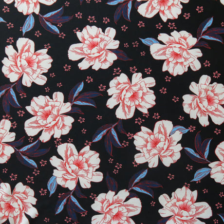Swim Knit Nylon Spandex Pink Roses on Black 34 Remnant