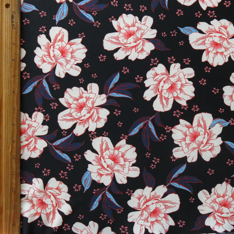 Swim Knit Nylon Spandex Pink Roses on Black 34 Remnant
