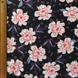 Swim Knit Nylon Spandex Pink Roses on Black 34 Remnant